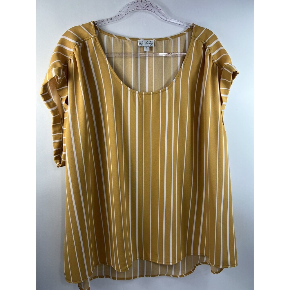 Wonderly Blouse Women's Plus 3X Orange Stripe Gathered Shoulders Sleeveless